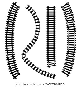 Railway Track Icon Set Vector Design on White Background. Railway Line, Rails Symbol, Train Tracks Sign, Railroad Pictogram, Railroad elements set, Railroads curved straight, traffic sign,seps10, 1111