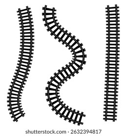 Railway Track Icon Set Vector Design on White Background. Railway Line, Rails Symbol, Train Tracks Sign, Railroad Pictogram, Railroad elements set, Railroads curved straight, traffic sign,seps10, 1111