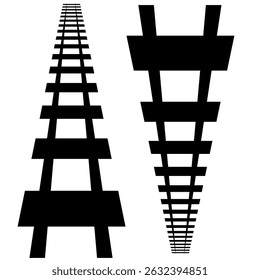 Railway Track Icon Set Vector Design on White Background. Railway Line, Rails Symbol, Train Tracks Sign, Railroad Pictogram, Railroad elements set, Railroads curved straight, traffic sign,seps10, 1111