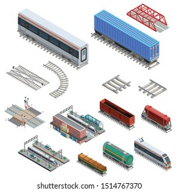 Railway and track isometric icon vector pack. EPS 10