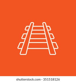 Railway track line icon for web, mobile and infographics. Vector white icon isolated on red background.