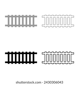Railway track railroad path rail train subway metro tram transportation concept set icon grey black color vector illustration image solid fill outline contour line thin flat style