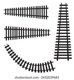 Railway Track Silhouette. Rails Symbol, Train Tracks Sign, Railroad Pictogram,  Railway Line, Railway Tracks. Fence line. Vector illustration of fence and railway track.