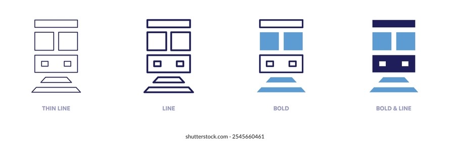 Railway tracks icon in 4 different styles. Thin Line, Line, Bold, and Bold Line. Duotone style. Editable stroke.