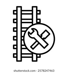 Railway Tracks Maintenance Vector Line Icon Design