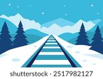 railway tracks in snowy winter vector illustration