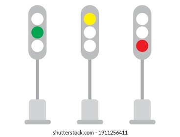 Railway traffic lights, set of three semaphore, vector icon