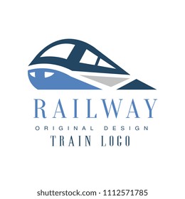 Railway train logo original design, railroad transport emblem badge vector Illustration