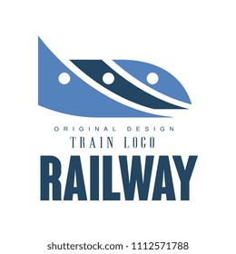 Railway train logo original design, railroad transport badge vector Illustration