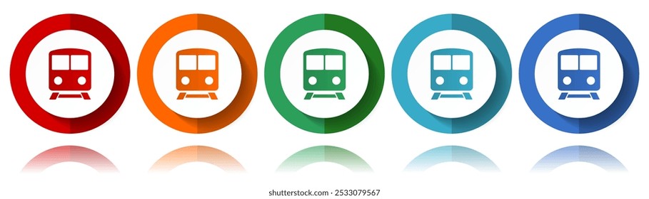 Ferrocarril, tren, metro, iconos vectoriales de transporte, conjunto de iconos planos para diseño de logotipos, diseño web y aplicaciones móviles, colección de Botón de Web colorido en eps 10