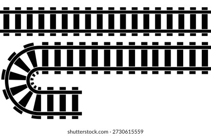 Conjunto de iconos de Pista de tren de ferrocarril con patrones de ruta de ferrocarril rectos, curvos y circulares Ilustración vectorial