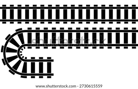 Railway Train Track Icon Set with Straight, Curved and Circular Rail Route Patterns Vector Illustration