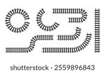 Railway train track vector route. Train track elements. Rail road map. Rail pattern round circular curve railroad path icon.