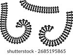 Railway train track vector route. Rail line, subway map, and railroad elements for game UI and graphic design icon set easy to edit. Rail pattern round circular curve railroad path icon