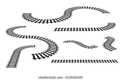 Railway train track vector route. Rail pattern round circular curve railroad path icon.