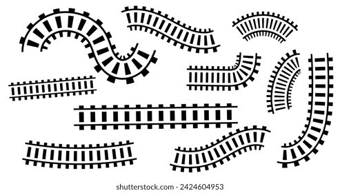 Ruta vectorial de la vía del tren. Icono de trayectoria de ferrocarril de curva circular redonda