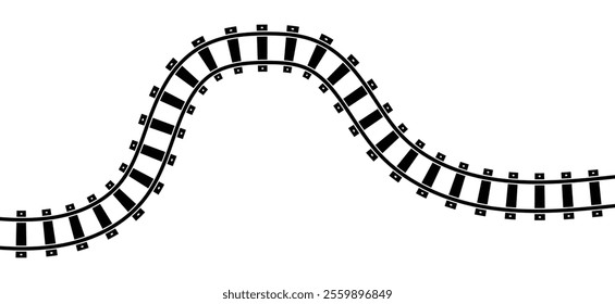 Railway train track vector route. Train track elements. Rail road map. Rail pattern round circular curve railroad path icon.