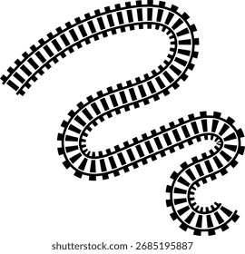 Railway train track vector route. Rail line, subway map, and railroad elements for game UI and graphic design icon set easy to edit. Rail pattern round circular curve railroad path icon