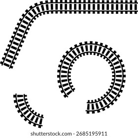 Railway train track vector route. Rail line, subway map, and railroad elements for game UI and graphic design icon set easy to edit. Rail pattern round circular curve railroad path icon