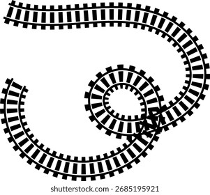 Railway train track vector route. Rail line, subway map, and railroad elements for game UI and graphic design icon set easy to edit. Rail pattern round circular curve railroad path icon