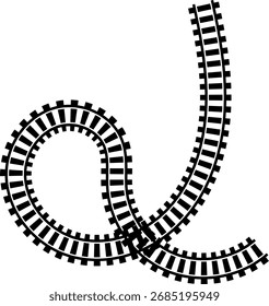 Rotas vetoriais da via-férrea. Linha ferroviária, mapa do metrô e elementos da ferrovia para IU de jogo e ícone de design gráfico definido fácil de editar. Ícone de caminho de ferro de curva circular circular com padrão de trilho