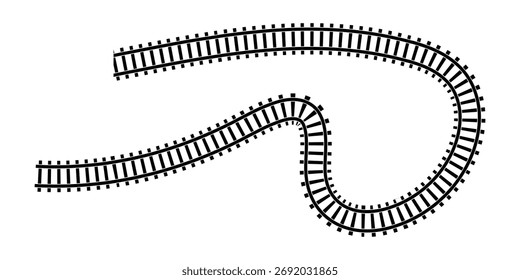 Rotas vetoriais da via-férrea. Linha ferroviária, mapa do metrô e elementos da ferrovia Linha ferroviária, Símbolo dos trilhos, Sinal das trilhas do trem, Pictograma da ferrovia, Silhueta da trilha ferroviária. Ilustração vetorial. eps 10
