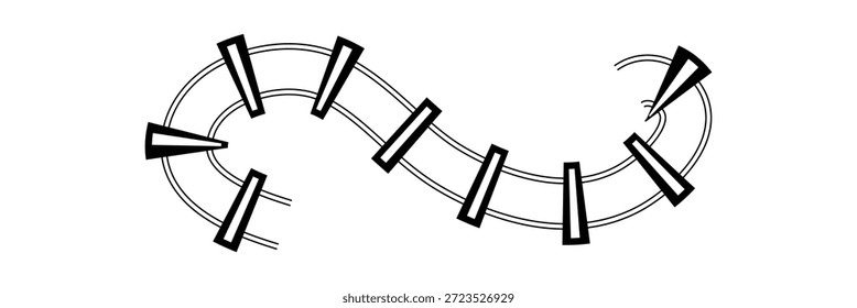 Via de trem ferroviário rota vetorial. curva padrão de trilho ícone de caminho de ferro. ilustração vetorial