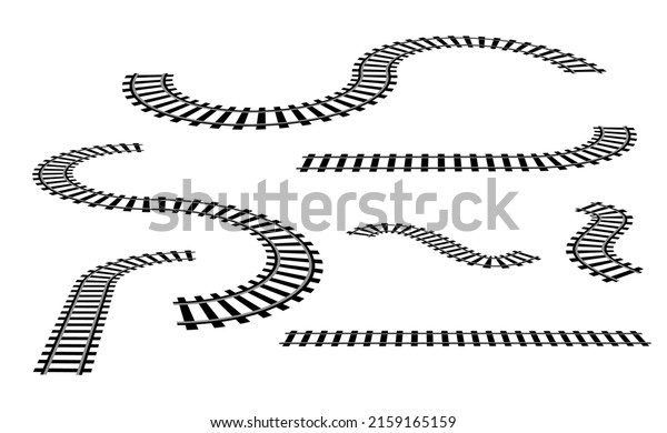 Railway train track vector route.\
Rail pattern round circular curve railroad path\
icon.