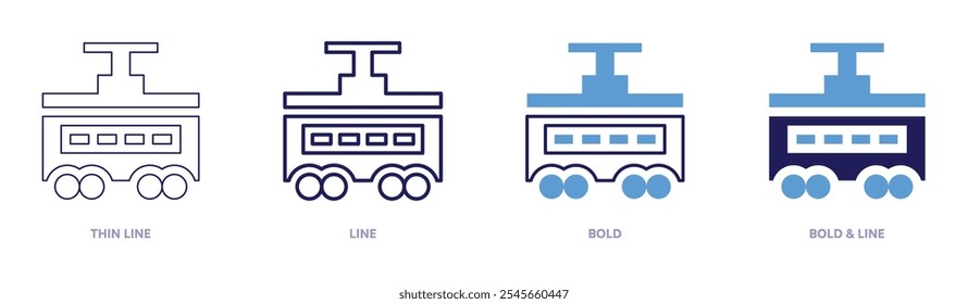 Railway transfer icon in 4 different styles. Thin Line, Line, Bold, and Bold Line. Duotone style. Editable stroke.