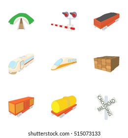 Railway transport icons set. Cartoon illustration of 9 railway transport vector icons for web