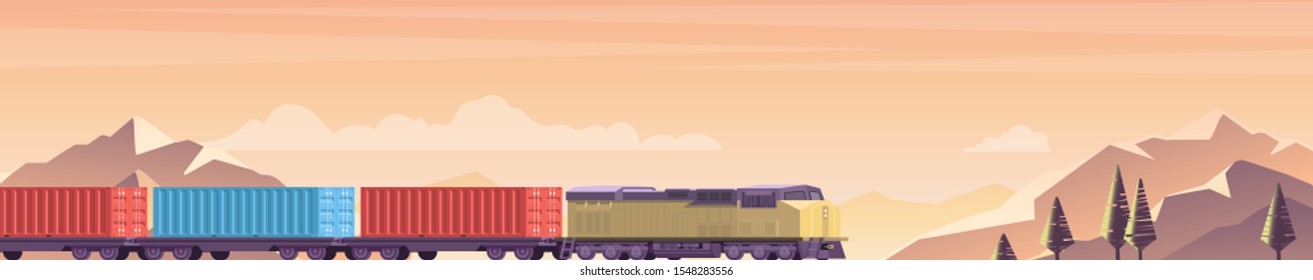 Railway transport logistic. Cargo train vector illustration.