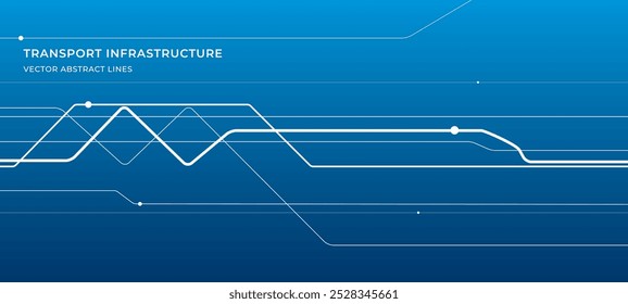 Transporte ferroviario. Puente de ferrocarril. Esquema abstracto de la ilustración de transporte de infraestructura para su proyecto. Imagen de líneas blancas sobre fondo azul. Arte de diseño de Vector