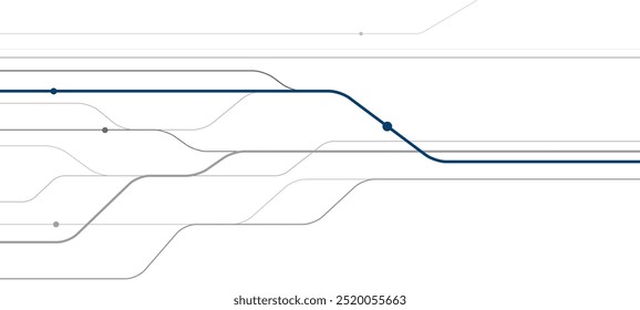 Transporte ferroviario. Ilustración del esquema del grupo ferroviario para su proyecto. Imagen de líneas grises y azules sobre fondo blanco. Arte de diseño de Vector