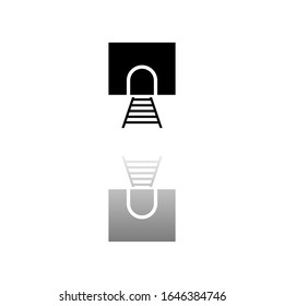 Railway tunnel. Black symbol on white background. Simple illustration. Flat Vector Icon. Mirror Reflection Shadow. Can be used in logo, web, mobile and UI UX project