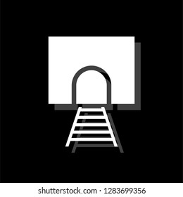 Railway tunnel. White flat simple icon with shadow