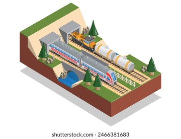 Railway tunnels. Isometric. Isolated on white background. Vector illustration. 