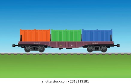 Railway. Vector illustration of a cargo railway wagon with containers