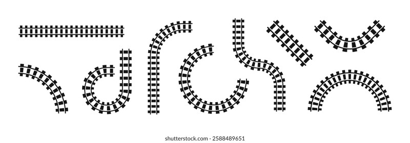 Railway vector illustration. Rails illustration. Vector railways. Railroad vector icons. Railway symbols. Railway Track Silhouettes.