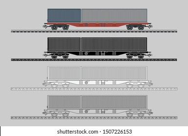 Railway wagon illustration presented as pictogram, black and white, line and flat illustration. Railway vector flat and line illustration.