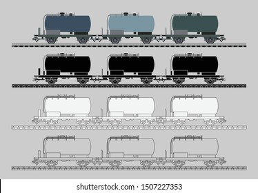 Railway wagon illustration presented as pictogram, black and white, line and flat illustration. Railway vector flat and line illustration.