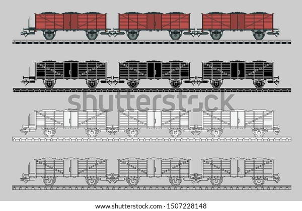 Railway wagon illustration presented as\
pictogram, black and white, line and flat illustration. Railway\
vector flat and line\
illustration.