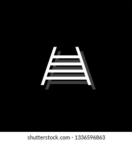 Railway. White flat simple icon with shadow