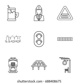 Railway work icons set. Outline set of 9 railway work vector icons for web isolated on white background