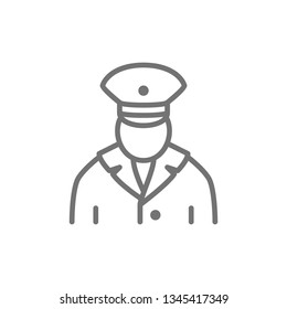 Railway worker, train conductor, subway line icon.