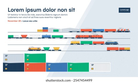 Portada de presentación de los ferrocarriles. Plantilla de Vector editable