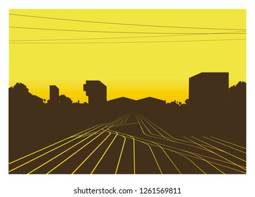 railyard at the afternoon with silhouette background