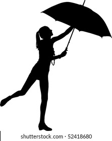 Girl Jumping Umbrella Black Silhouettes Stock Illustration 88344475 ...