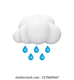 Rain 3d icon. Cloud and drops, weather. Isolated object on a transparent background