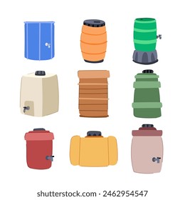 rain barrel set cartoon. tank can, container butt, collection save rain barrel sign. isolated symbol vector illustration