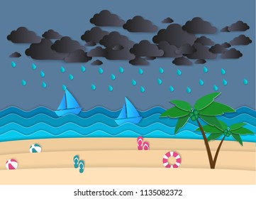 rain beach background in flat style 
